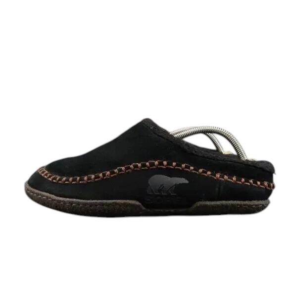 Sorel Shoes Mens 8 Slippers Falcon Ridge Slip On Leather Faux Fur Casual Black - Picture 5 of 15